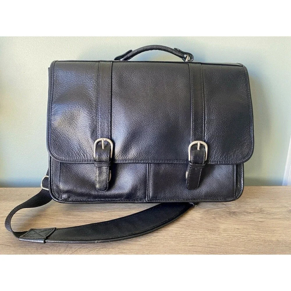 Wilson Black Leather Satchel Messenger Bag Laptop Computer Commute MINT